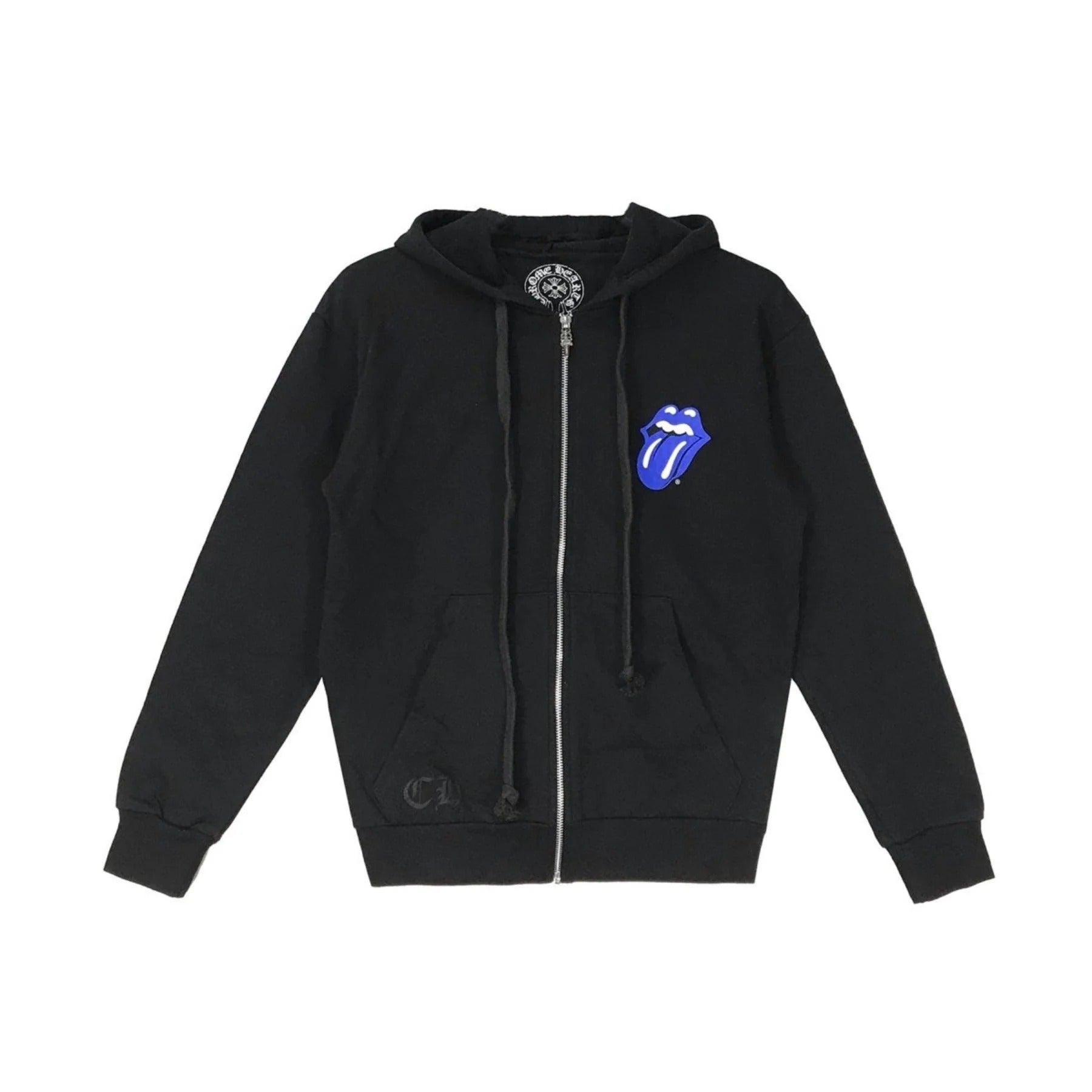 authentic chrome hearts rolling stone horseshoe logo zip up hoodie - premium designer jewelry front view