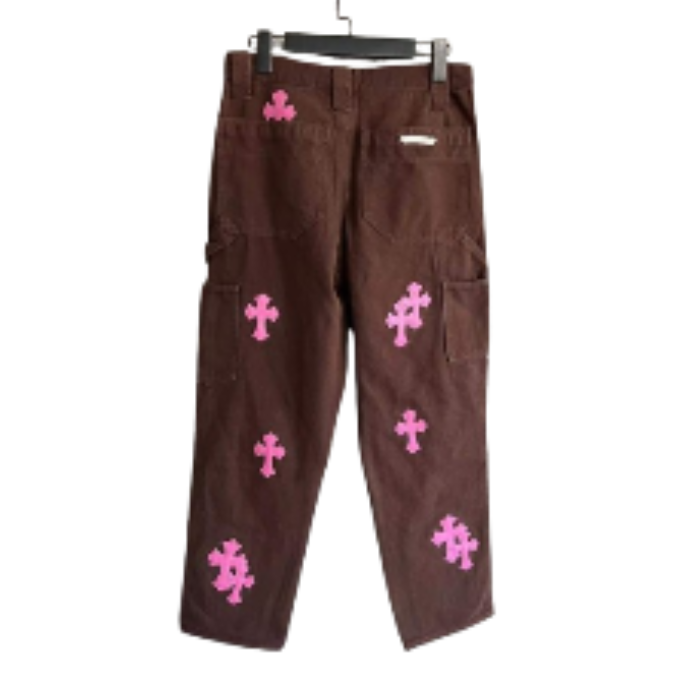 authentic chrome style brown carpenter hearts pants - premium designer jewelry front view