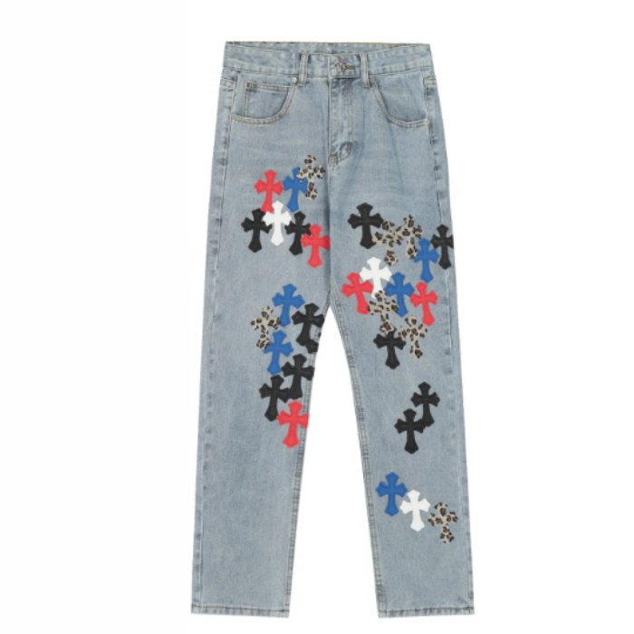 authentic chrome style levi’s hearts red jeans - premium designer jewelry front view