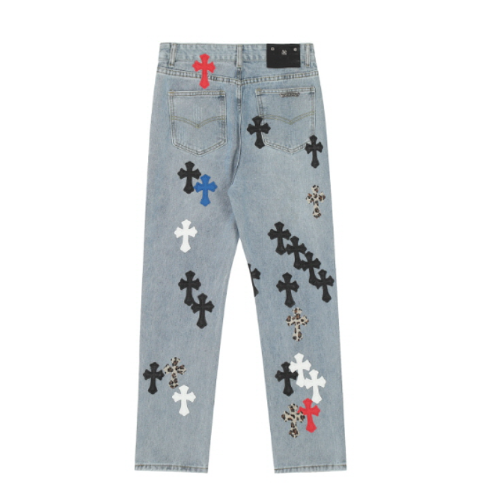 authentic chrome style levi’s hearts red jeans - premium designer jewelry front view