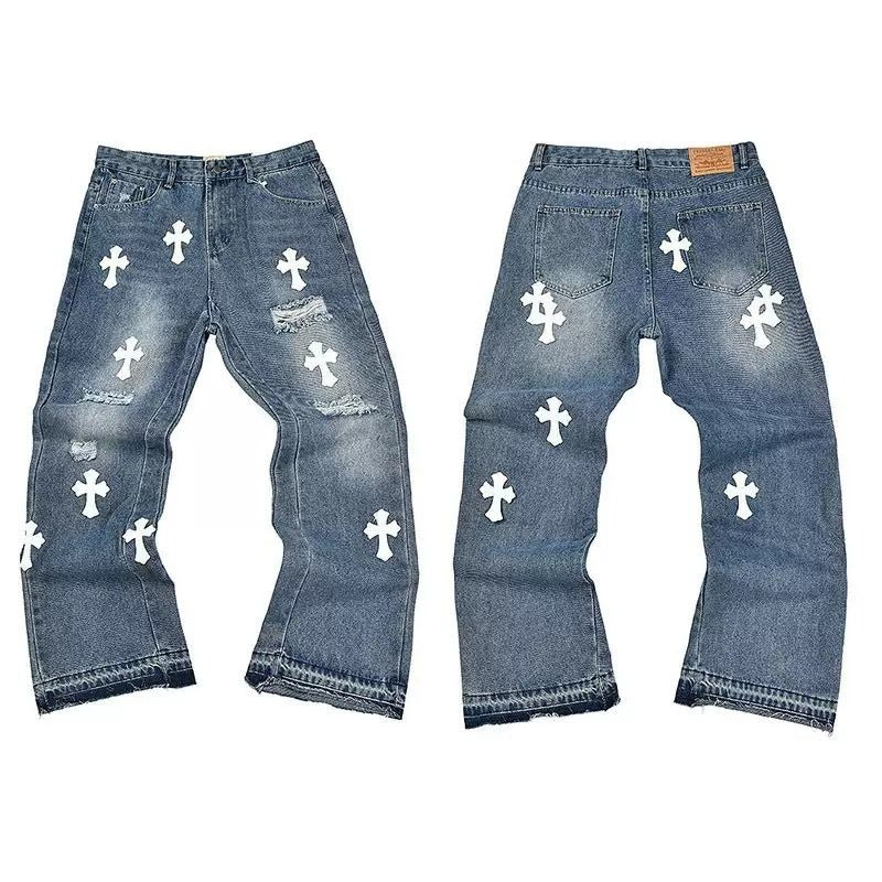 authentic cross on jeans - premium designer jewelry front view
