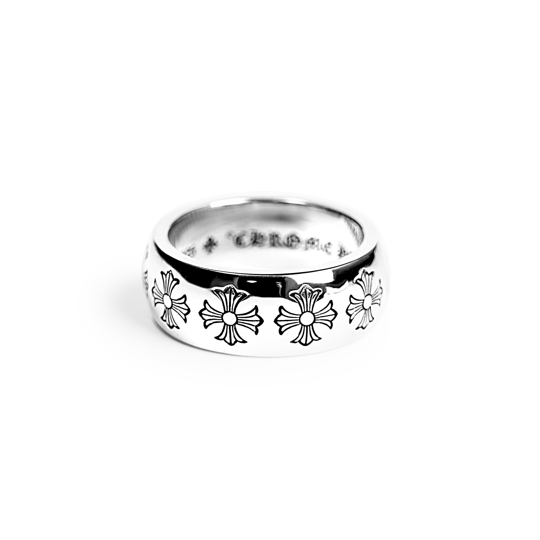 authentic etched plus band ring - premium designer jewelry front view