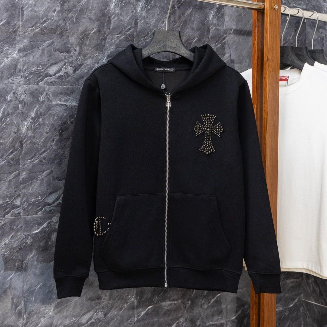 authentic exclusive chrome hearts dome studs hoodie - premium designer jewelry front view