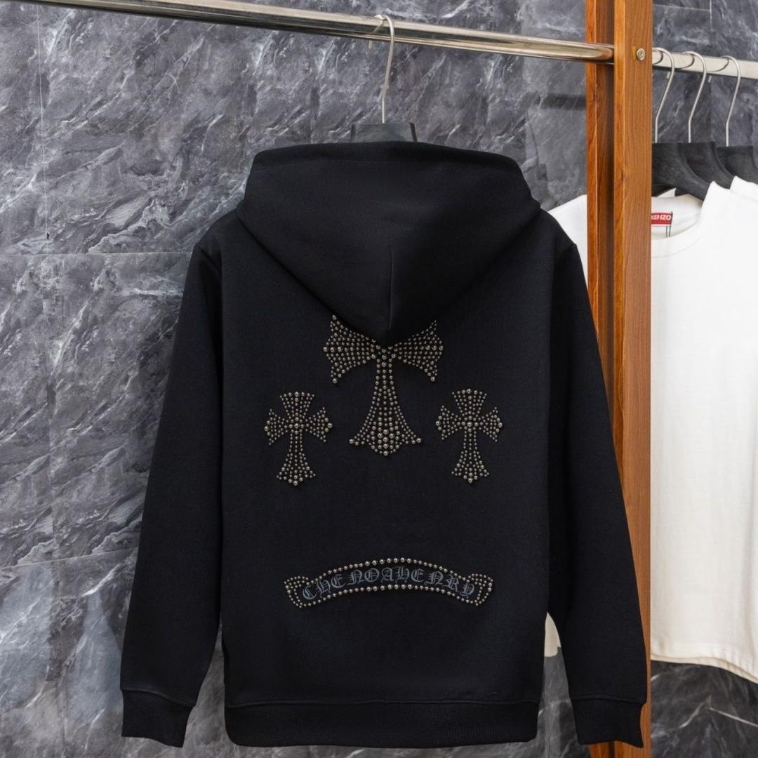 authentic exclusive chrome hearts dome studs hoodie - premium designer jewelry front view
