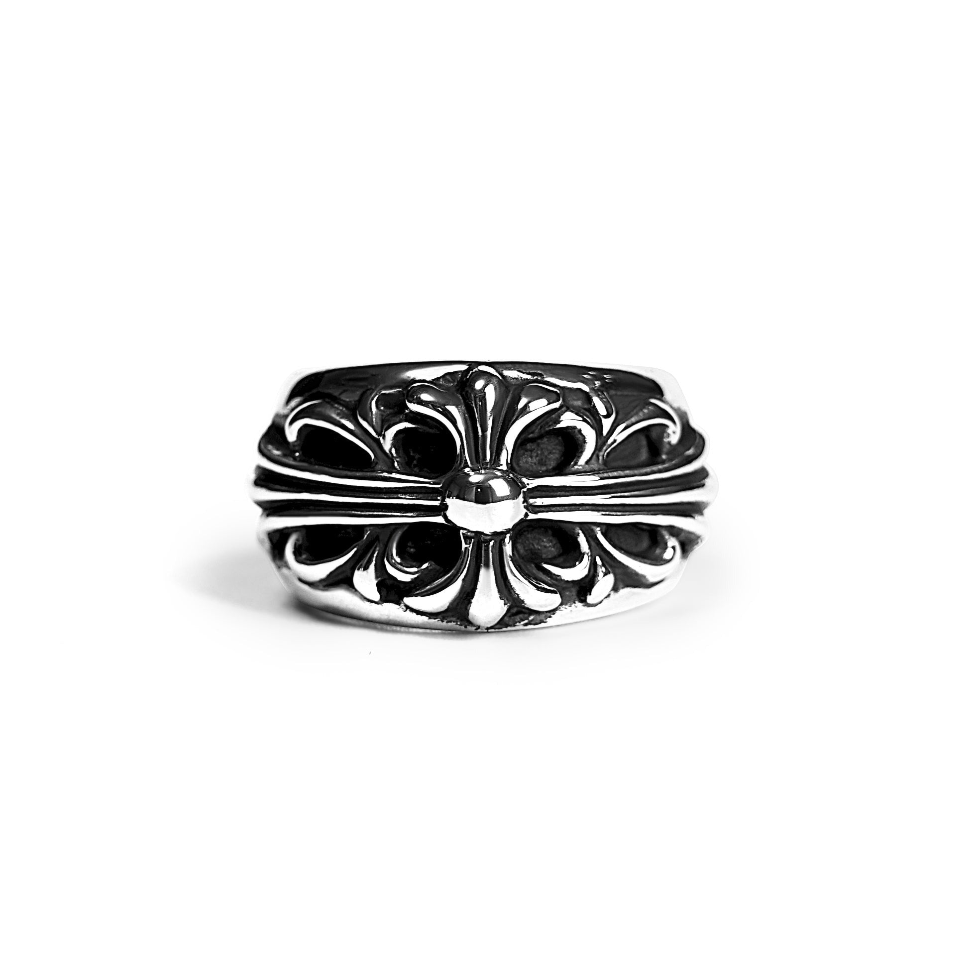authentic floral cross ring - premium designer jewelry front view