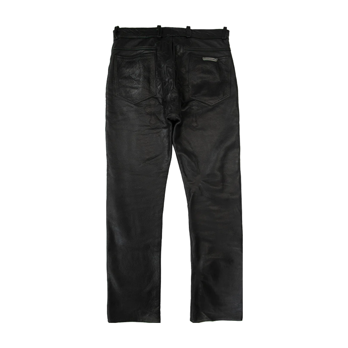 authentic chrome hearts leather fleur knee pants - premium designer jewelry front view