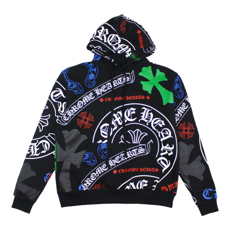 authentic chrome hearts multicolor logo stencil pullover hoodie - premium designer jewelry front view