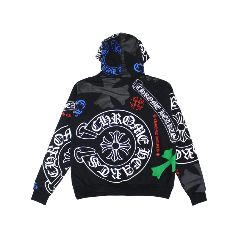 authentic chrome hearts multicolor logo stencil pullover hoodie - premium designer jewelry front view