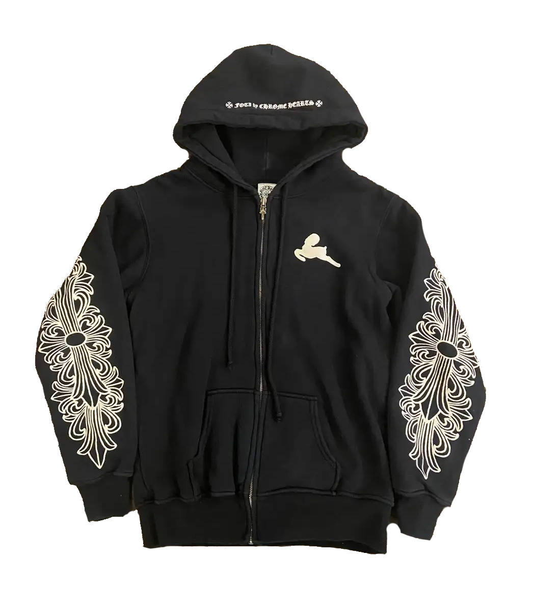 authentic chrome hearts rare zip up hoodie floral cross foti - premium designer jewelry front view