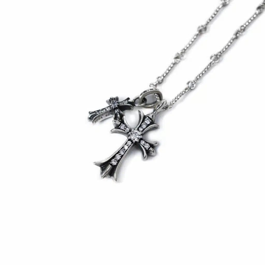 authentic small cross and babyfat charm necklace with diamonds - premium designer jewelry front view