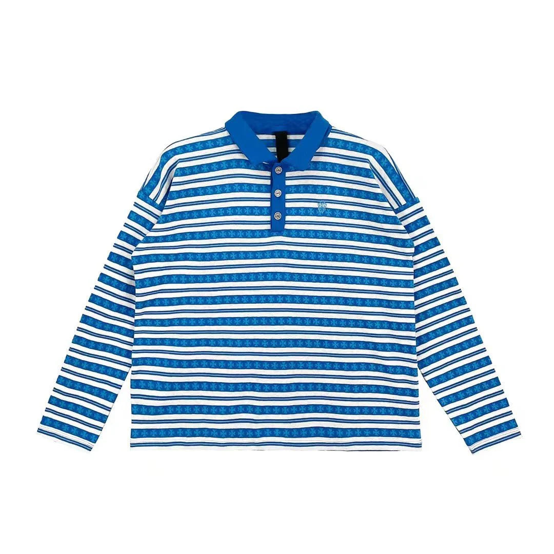 authentic chrome hearts blue polo shirt - premium designer jewelry front view