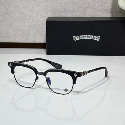 authentic chrome hearts bonennoisseur ii black brushed silver eye glass frame - premium designer jewelry front view