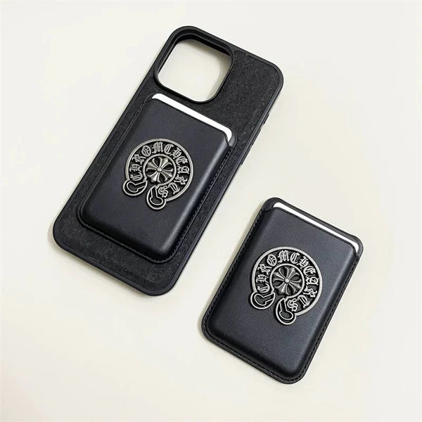 authentic chrome hearts magsafe wallet - premium designer jewelry front view