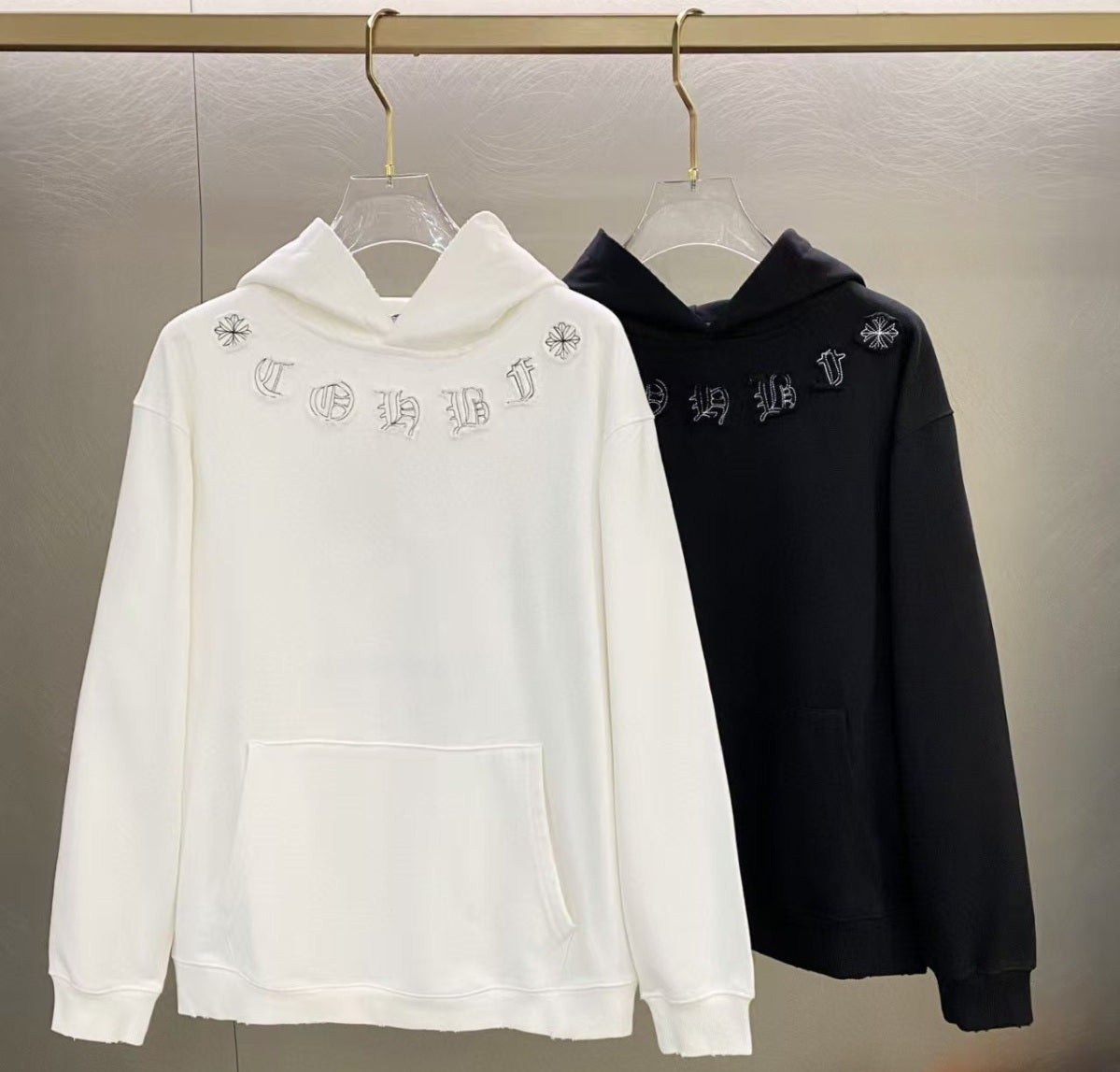 authentic chrome hearts neck embroidery hoodie - premium designer jewelry front view