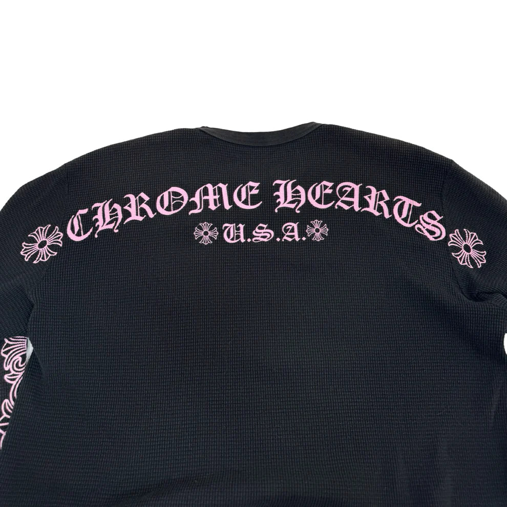 authentic chrome hearts pink thermal long sleeve​ - premium designer jewelry front view