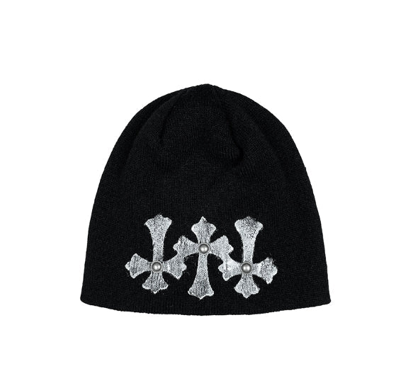 authentic chrome hearts triple cross beanie​ - premium designer jewelry front view