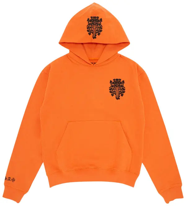 authentic chrome hearts vine dagger hoodie orange & black - premium designer jewelry front view