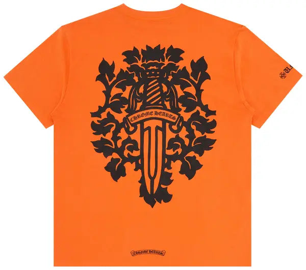 authentic chrome hearts vine dagger t-shirt orange & black - premium designer jewelry front view