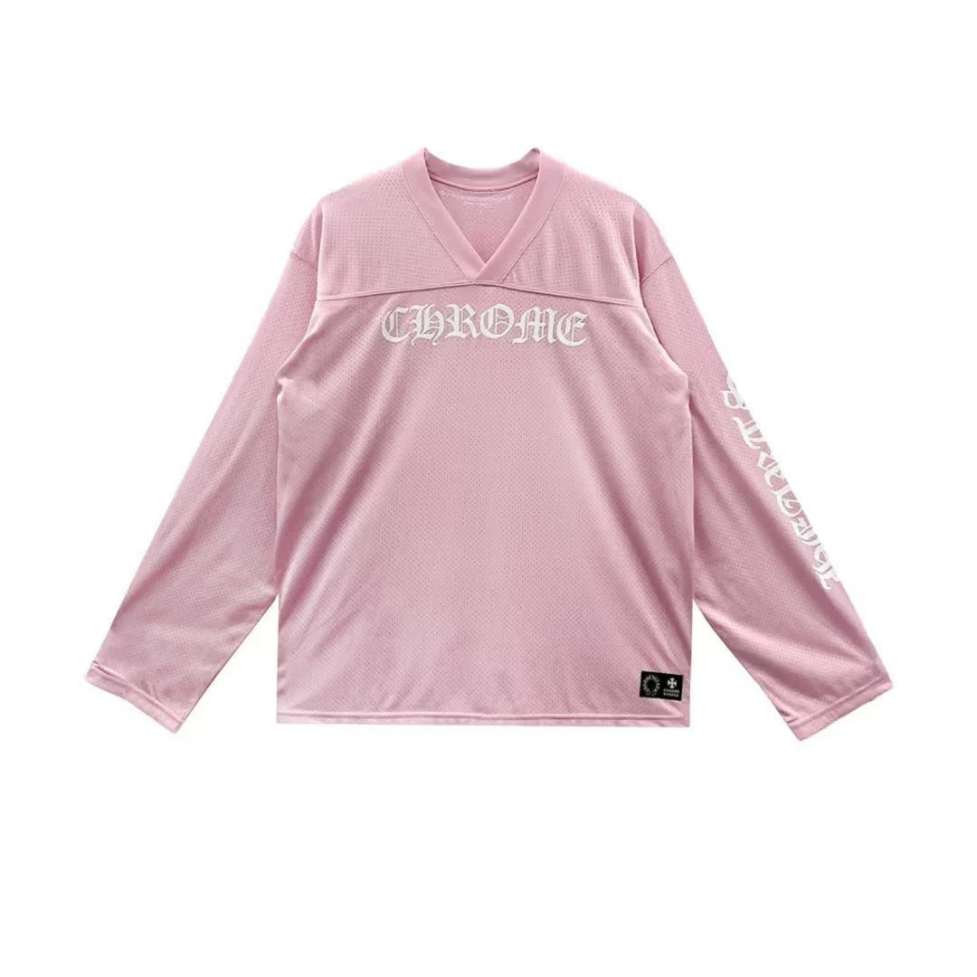 authentic pink chrome heart jersey - premium designer jewelry front view